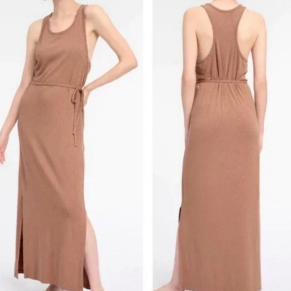 Splendid Sierra Camel Maxi Dress – Tie Waist Side Slit – Small